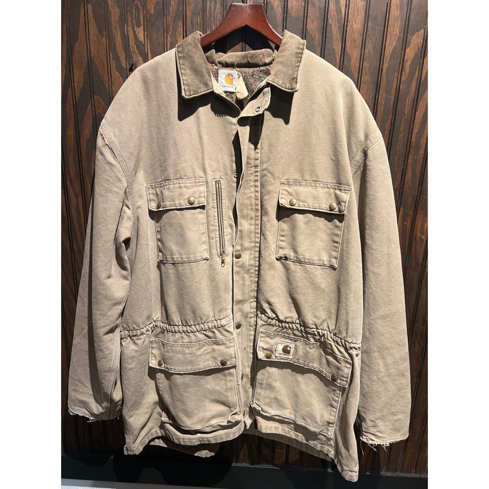 Carhartt Sandstone Duck Sherpa Lined Chore Coat Tan Brown Field Jacket 30x38